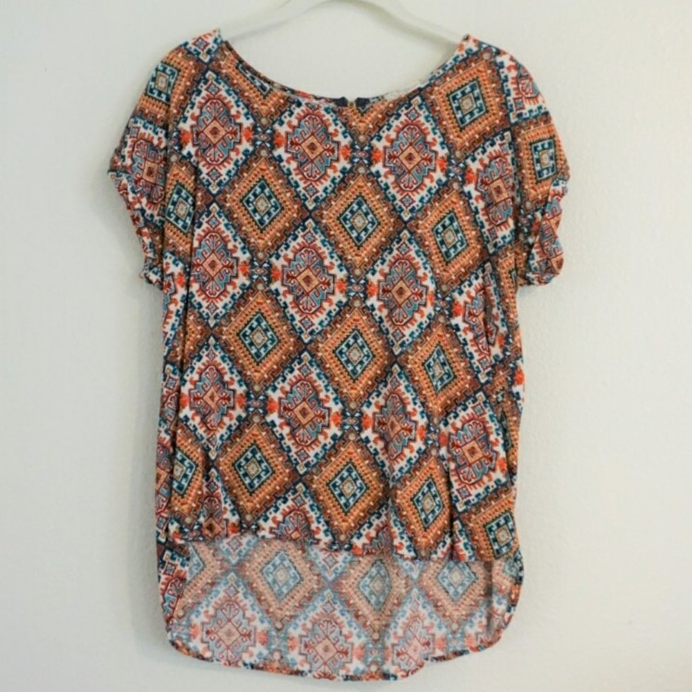 Pink Republic High Low Colorful Patterned Top